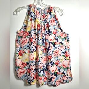 Dalia white w/colorful florals curved hem tunic women's XL  #1990